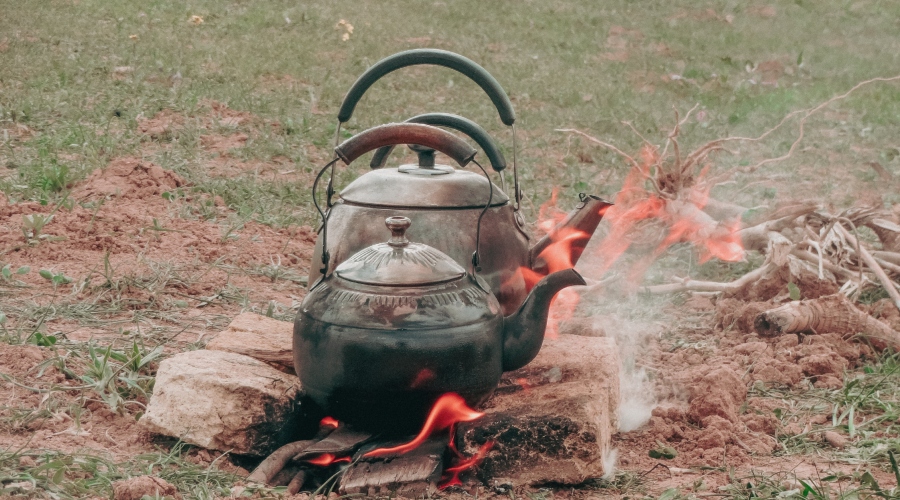 Kettle over a campfire 