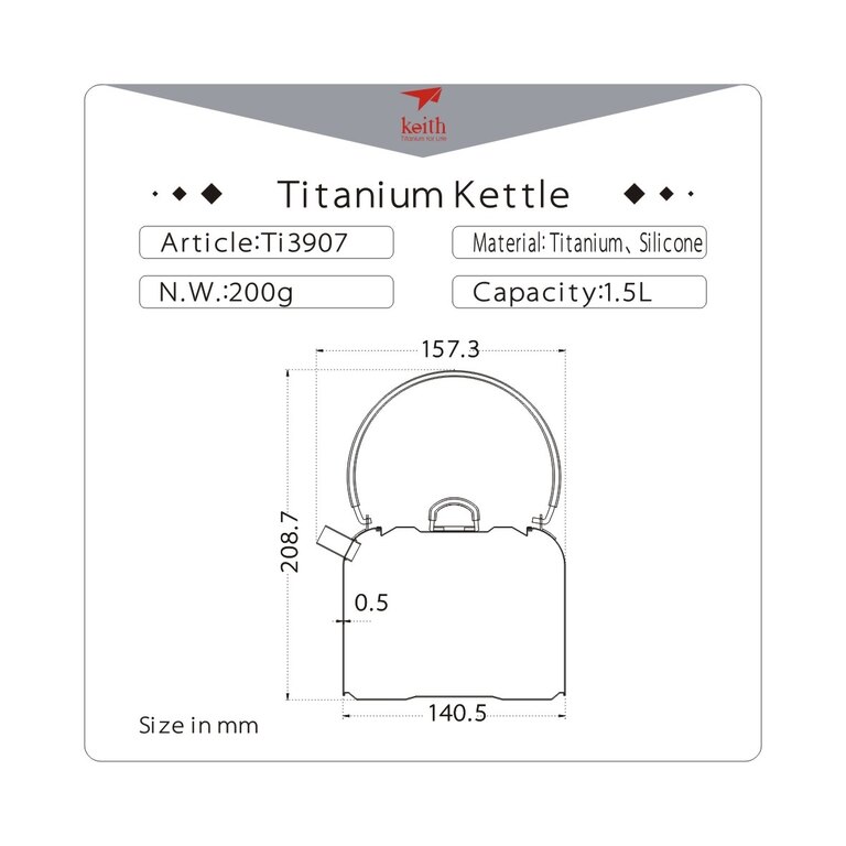 Shipped from USA Keith Titanium Ti3907 Kettle 1.5 L 